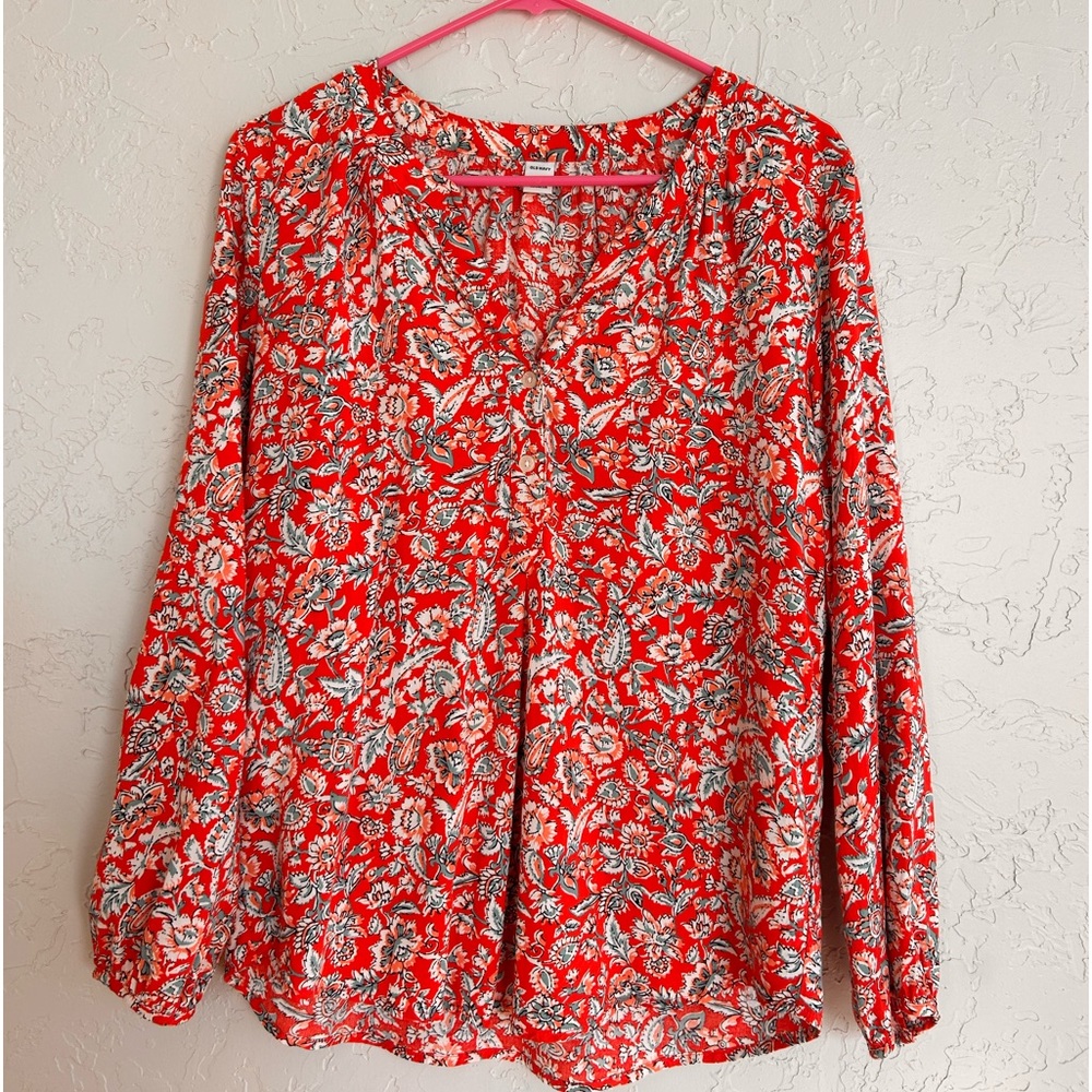 Old Navy, red, patterned long sleeve blouse